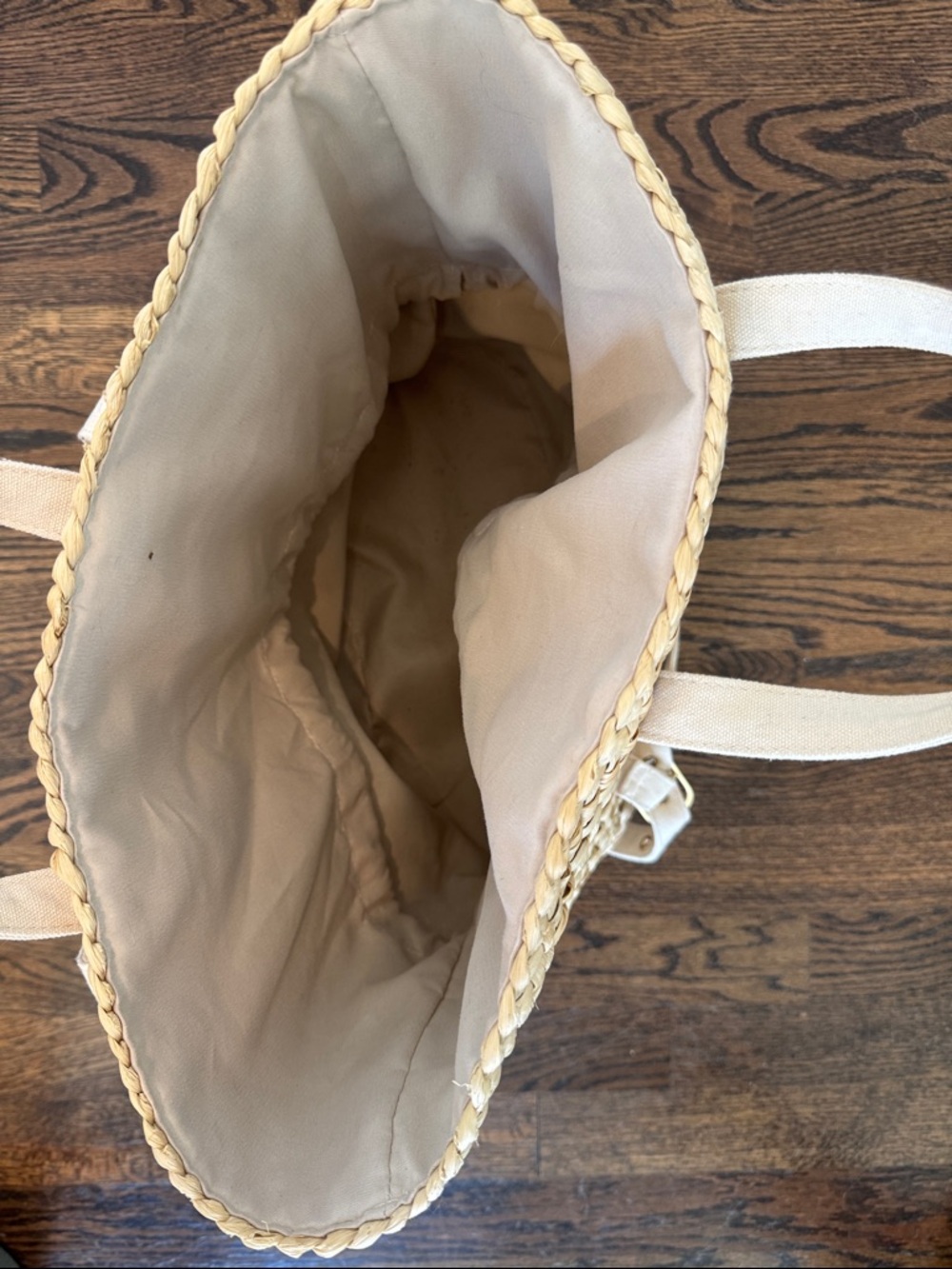 Natural Woven Straw Tote with Beige Canvas Straps - Picture 3 of 3